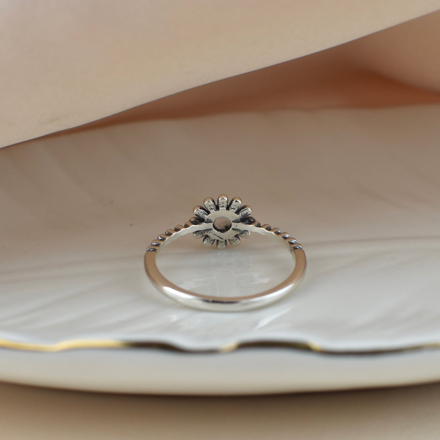 Flower Moonstone Sterling Silver Ring