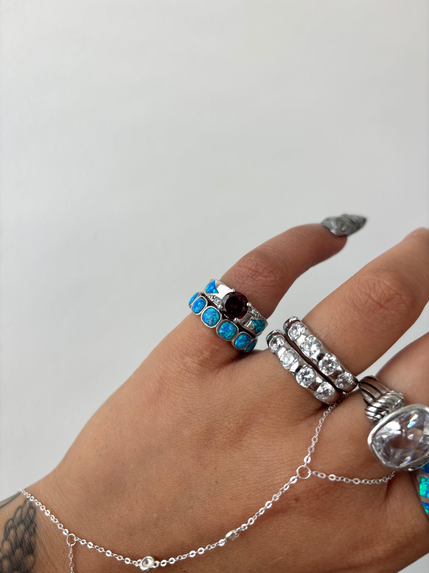 Garnet Blue Opal Ring