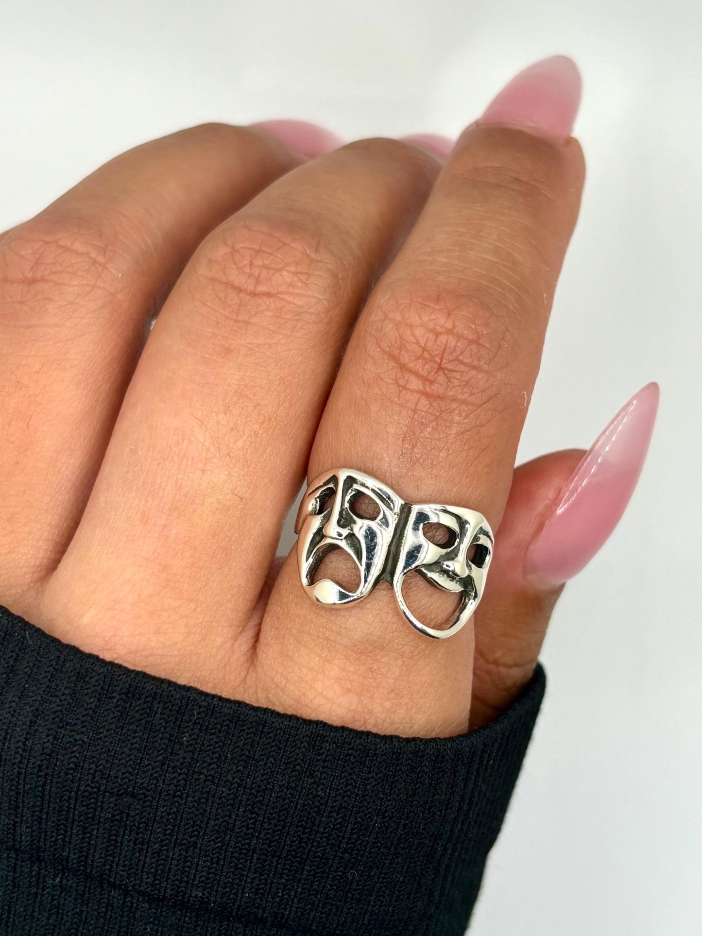 Theatrical Mask Sterling Silver Ring