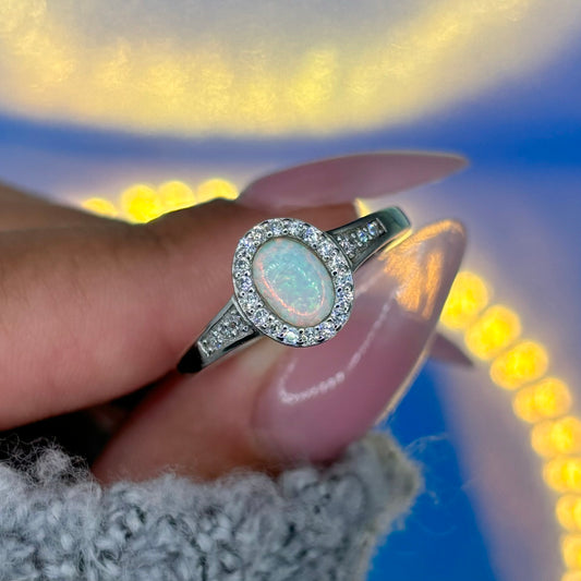 CZ Sterling Silver Opal oval Ring