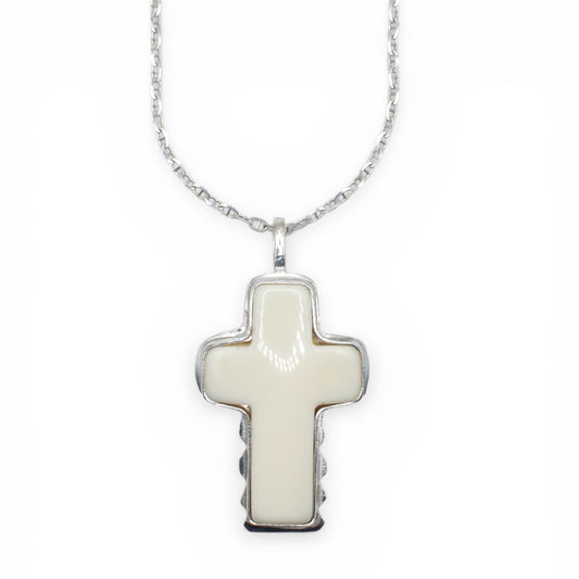 White Coral Cross Necklace