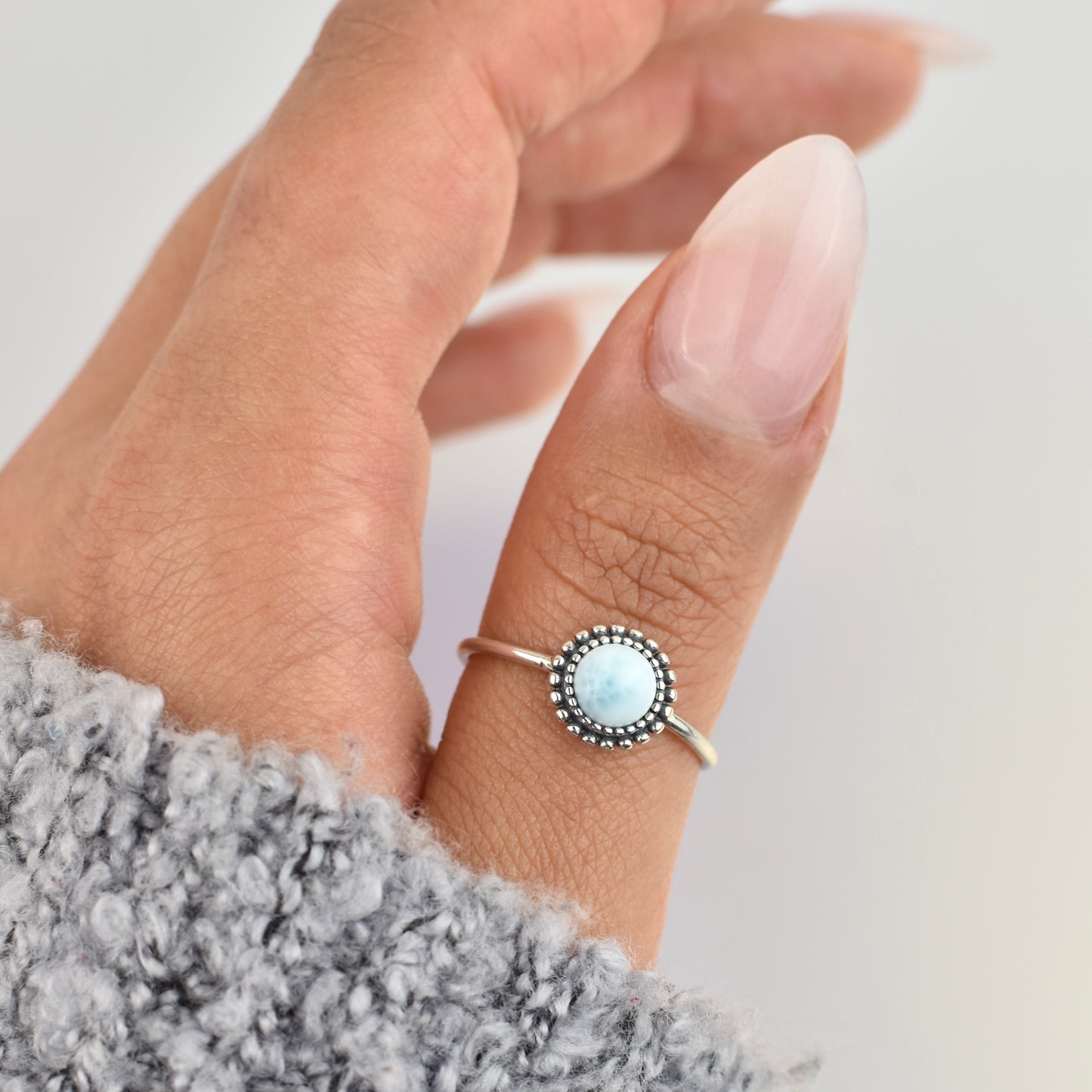 Bali Larimar Stone Sterling Silver Ring