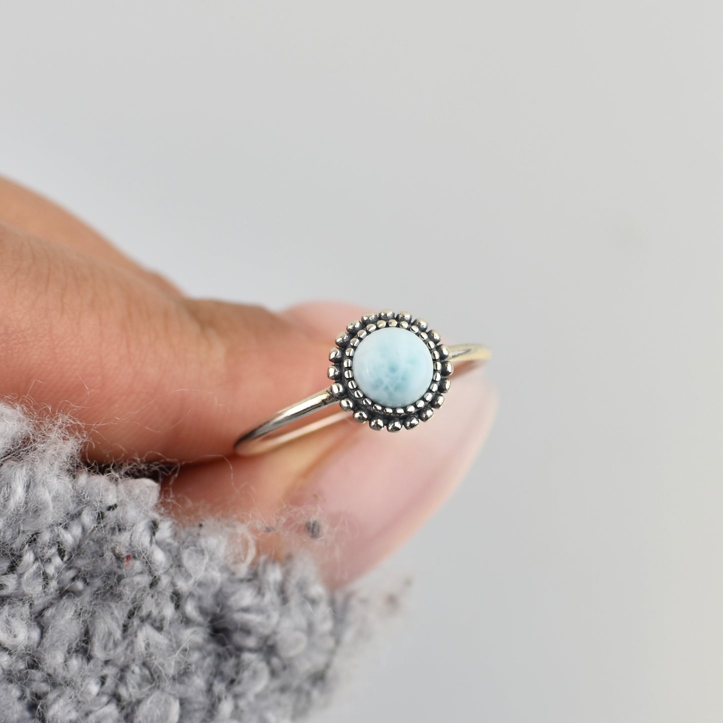 Bali Larimar Stone Sterling Silver Ring