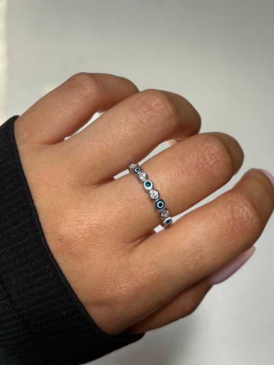 Sterling Silver CZ Evil Eye Ring
