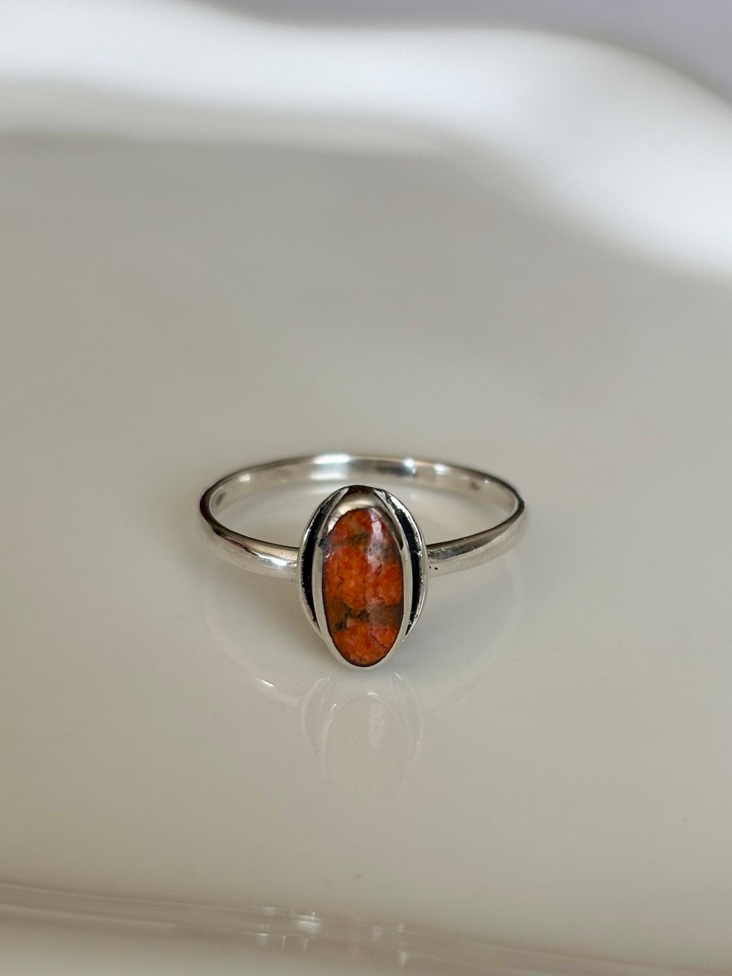 Sterling Silver Red Coral Stone Ring