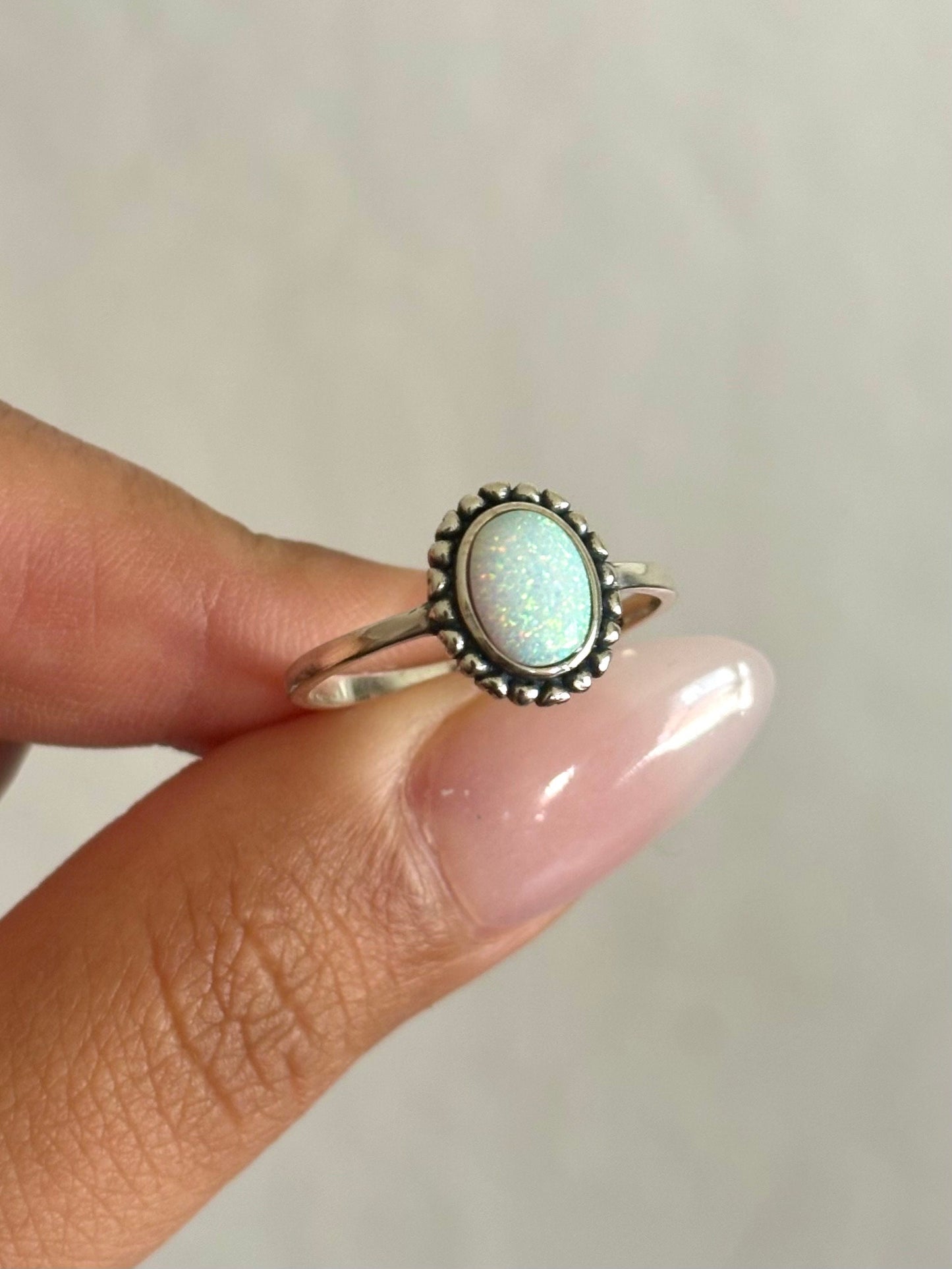 Sterling Silver White Opal Stone Ring