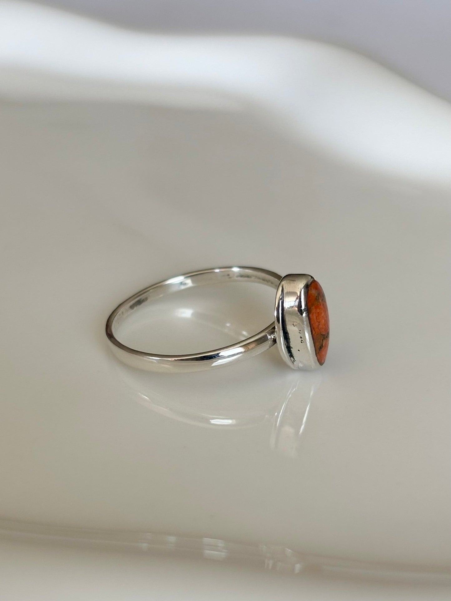 Sterling Silver Red Coral Stone Ring