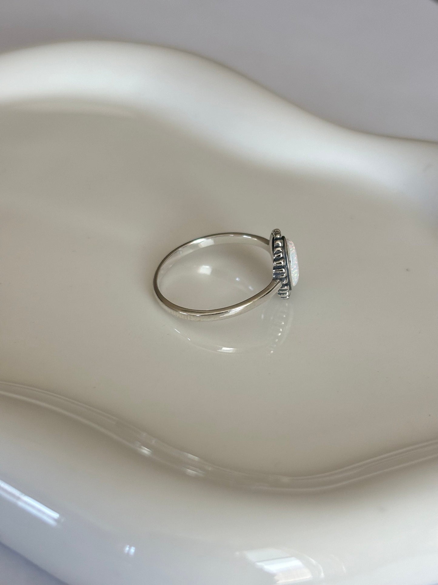 Sterling Silver White Opal Stone Ring