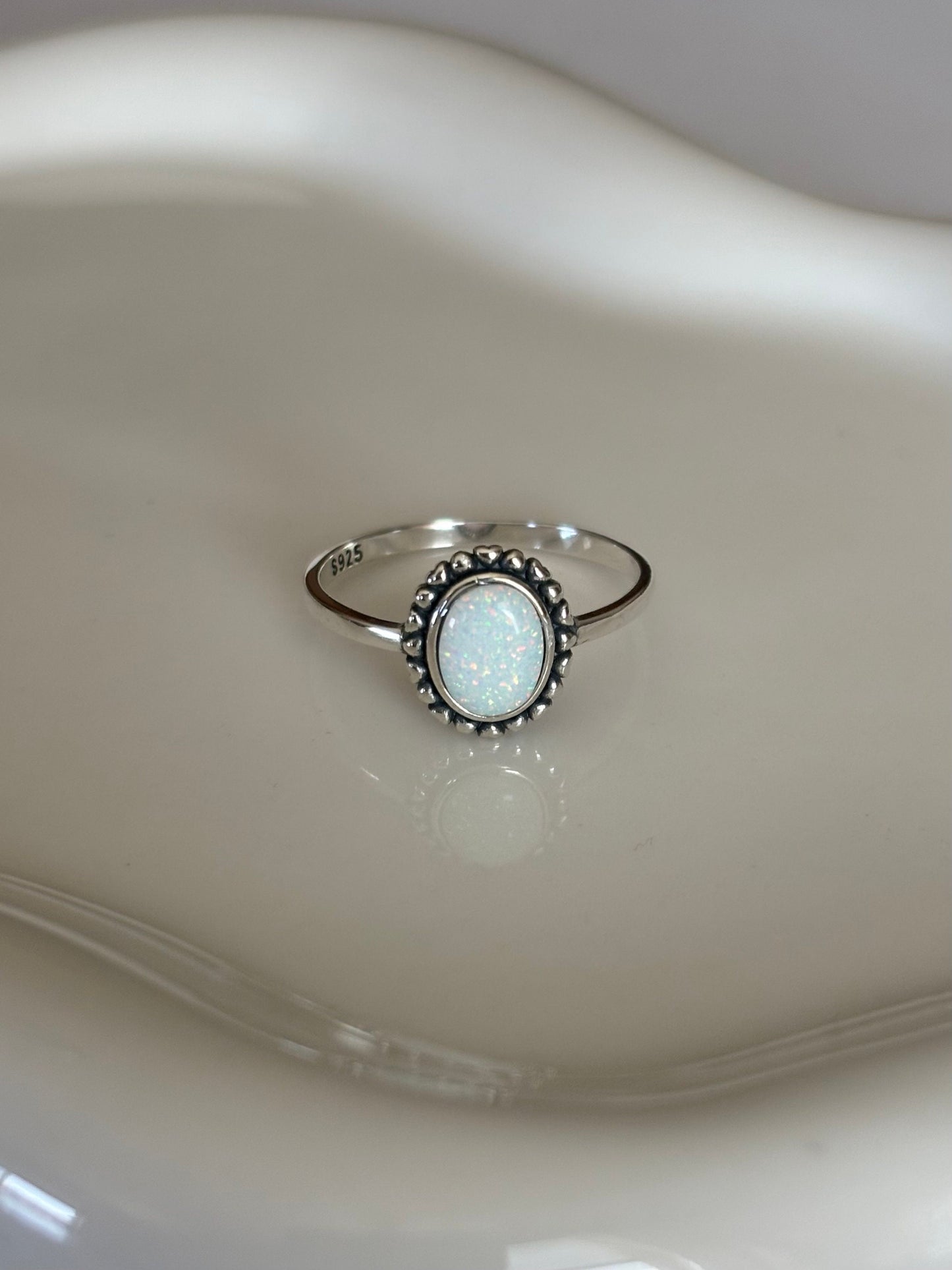 Sterling Silver White Opal Stone Ring