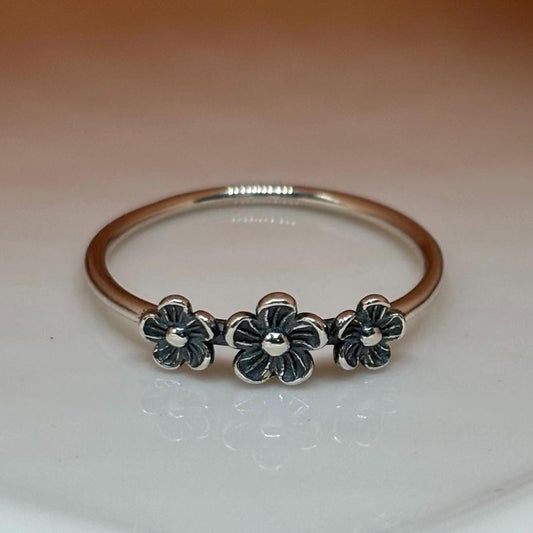 Sterling Silver Triple Flower Ring