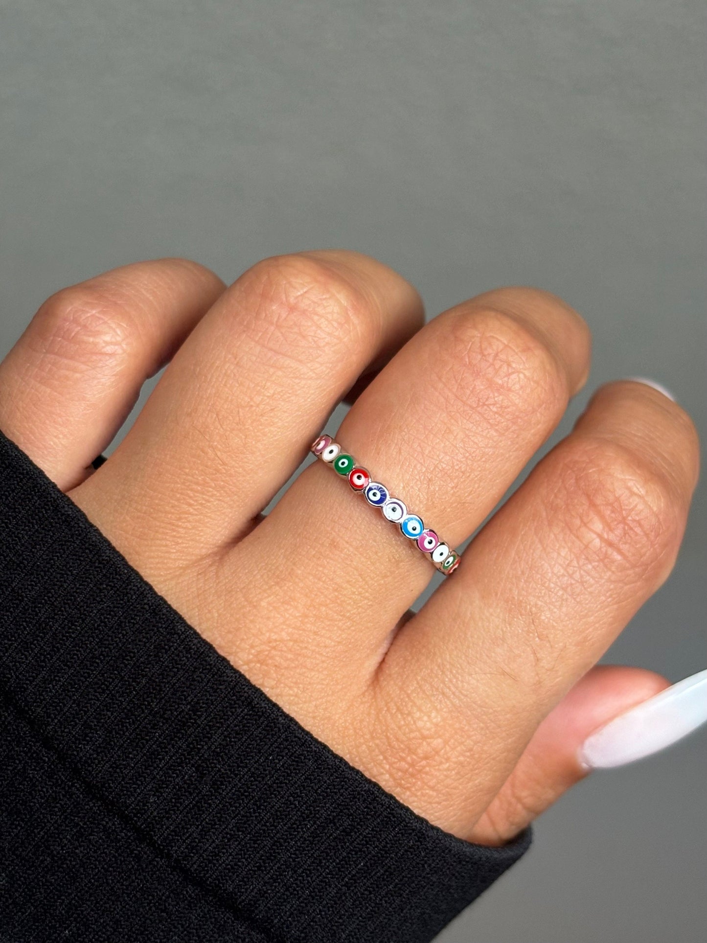 Evil Eye Sterling Silver Stone Ring