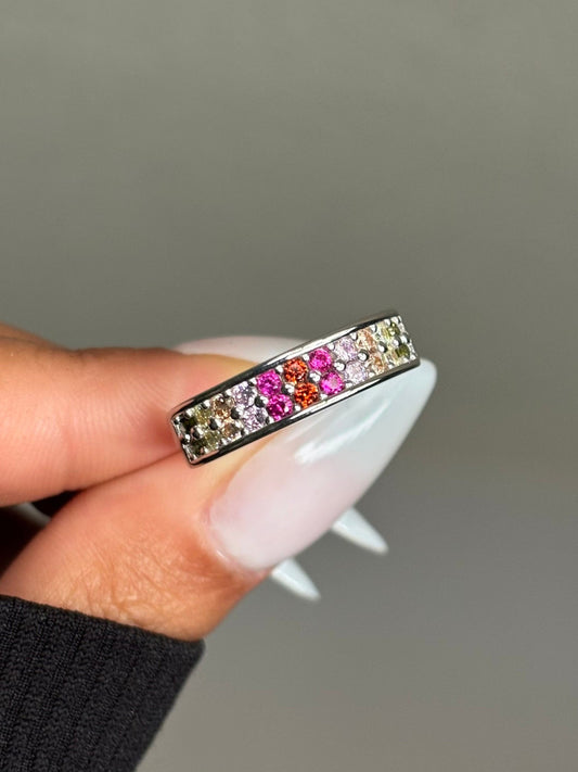Sterling Silver Multicolor CZ Band Ring