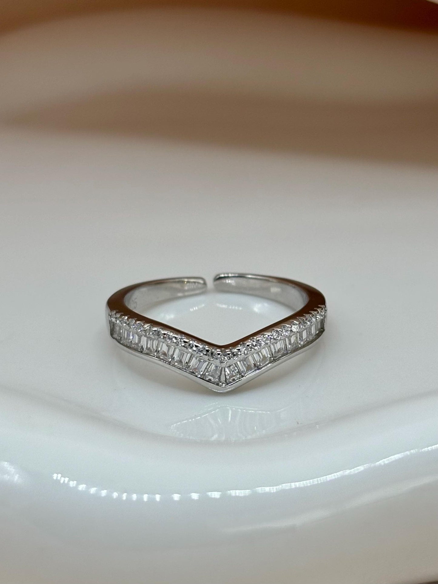 CZ Silver V Shape Sterling Silver Ring