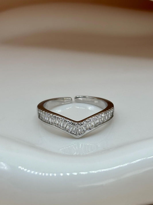CZ Silver V Shape Sterling Silver Ring