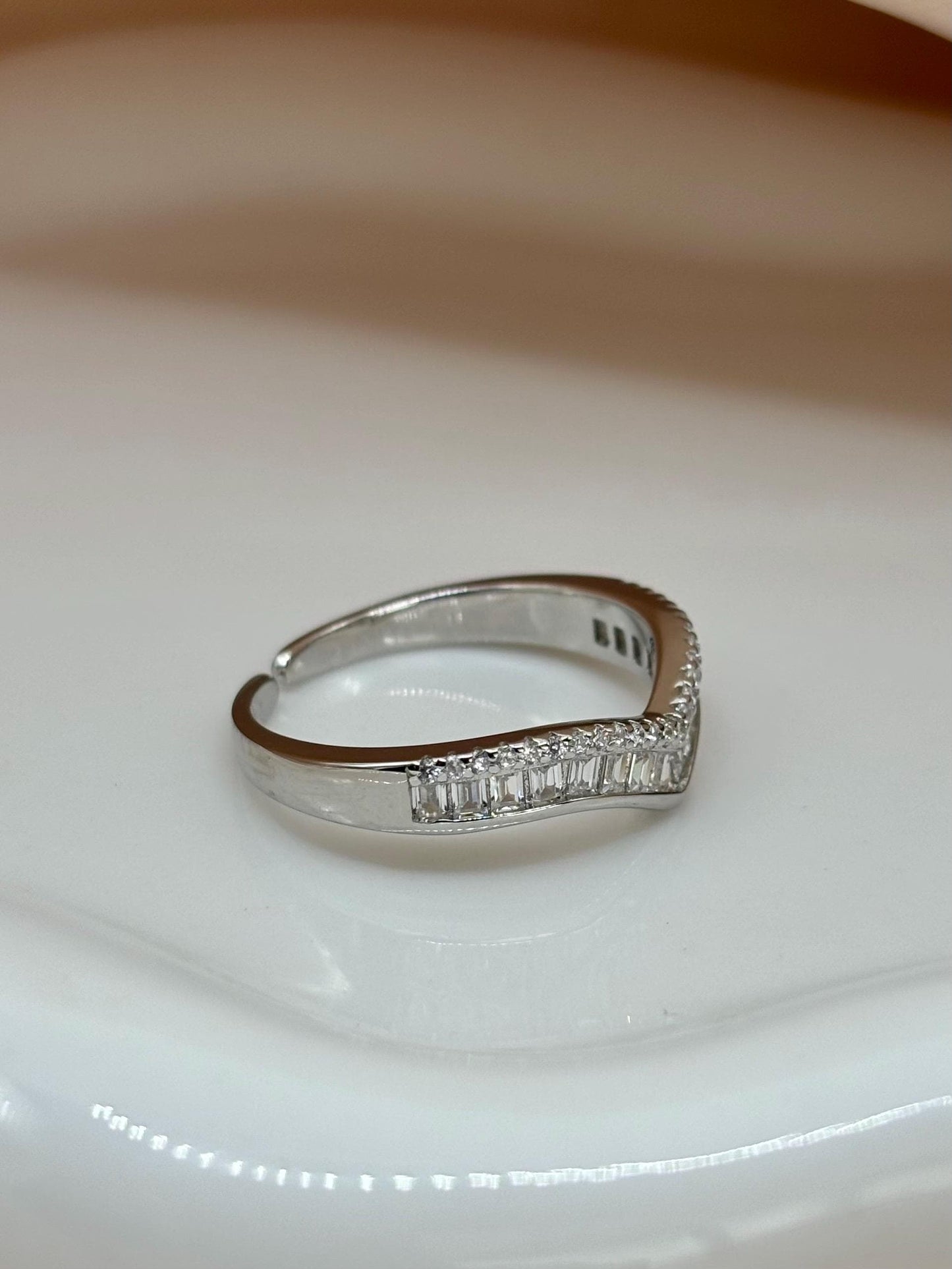 CZ Silver V Shape Sterling Silver Ring