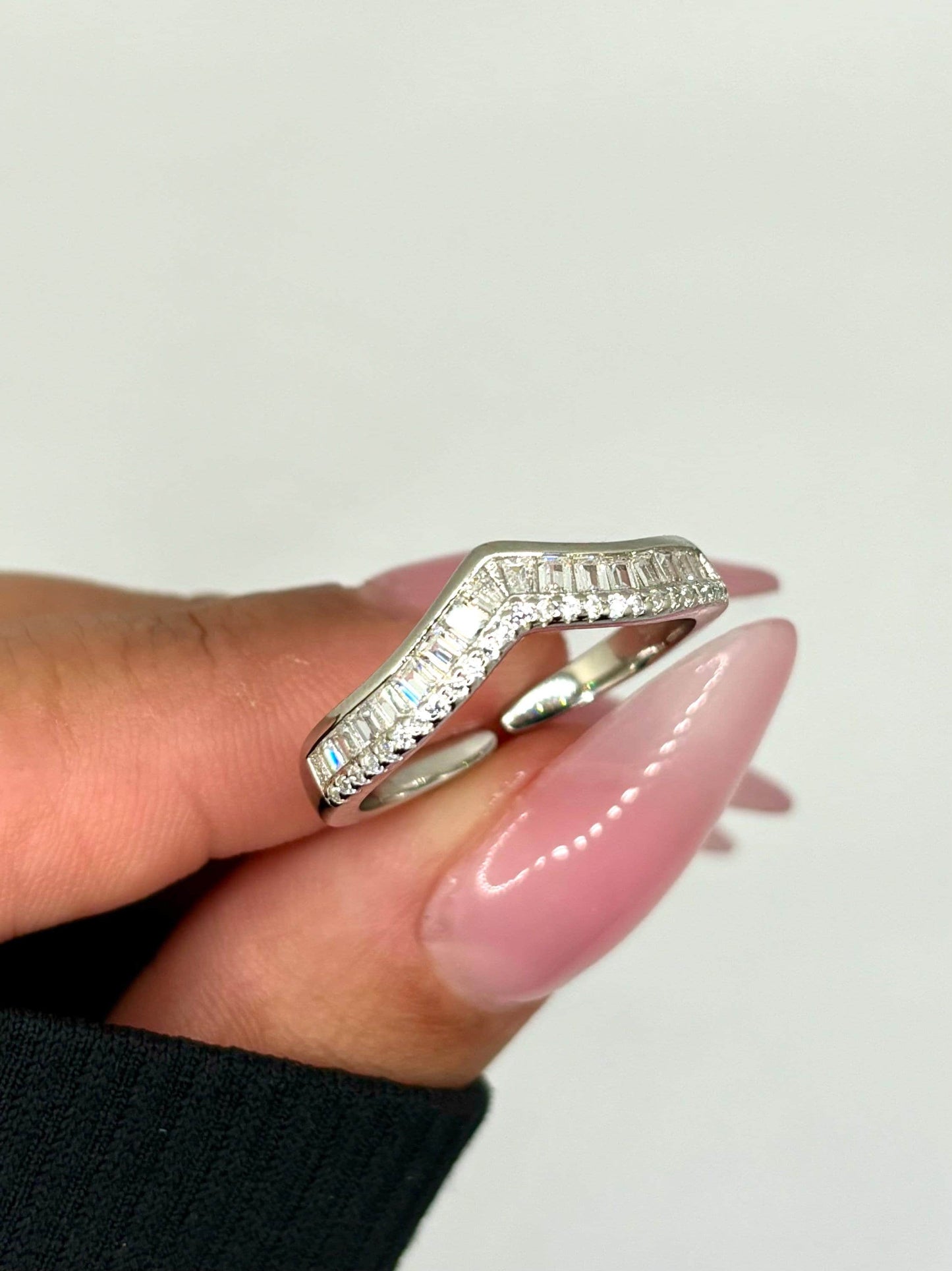 CZ Silver V Shape Sterling Silver Ring