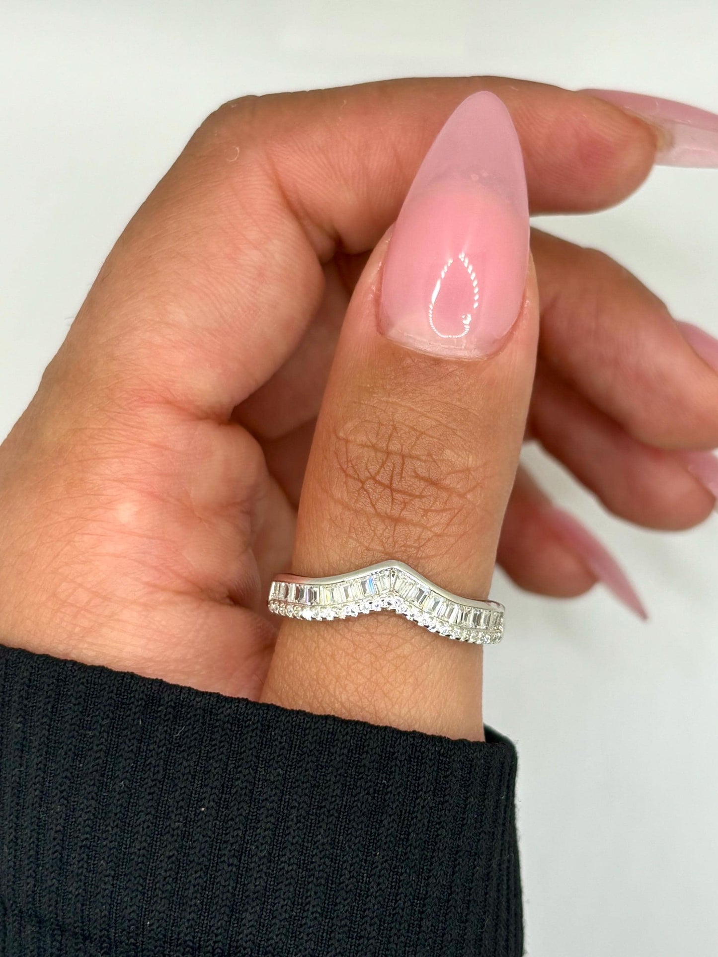 CZ Silver V Shape Sterling Silver Ring