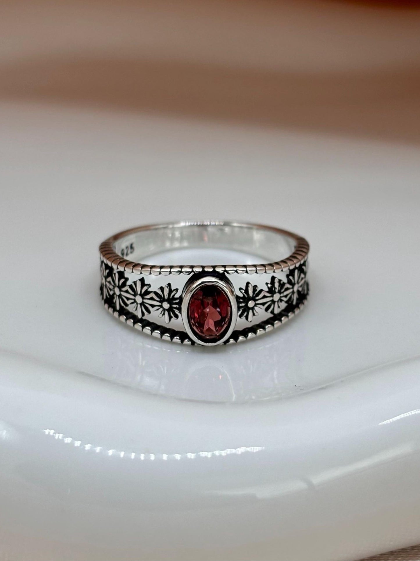 Natural Garnet Sterling Silver Ring
