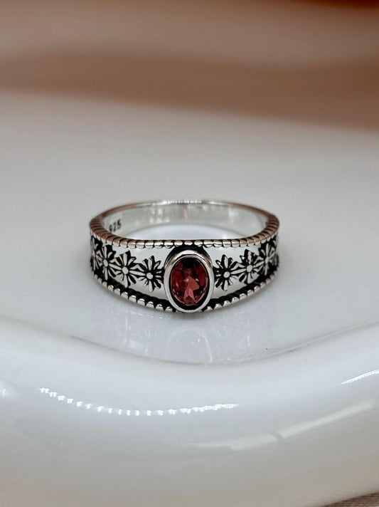 Natural Garnet Sterling Silver Ring